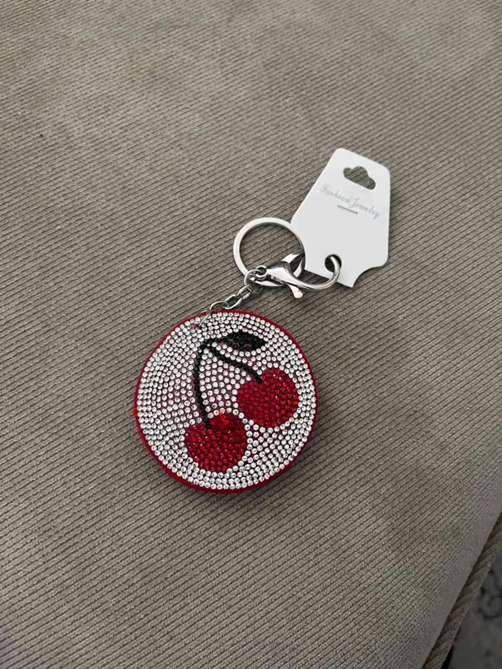 Rhinestone Cherry Keychain - Red & Silver Sparkle - Picture 1 of 3